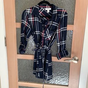 Plaid button-up maternity shirt